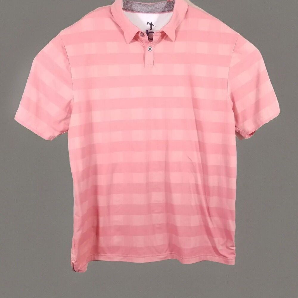 Anderson Ord Polo Shirt Mens Large Peach Check Performance Golf Athleisure